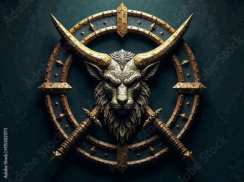 Epic High Fantasy Norse mythology Viking themed logo coat of arms emblem new image  photo