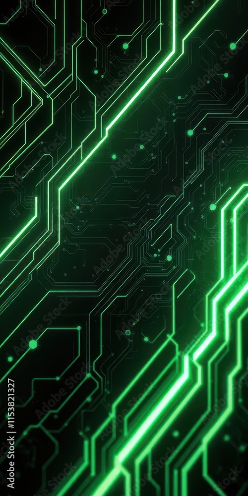 Obraz premium Abstract dark green and black metallic texture with circuit patterns and glowing lines, modern,dark green, overlay