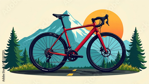 Wallpaper Mural illustration of bicycle with mountain background, logo illustration for community or t-shirt design new image  Torontodigital.ca