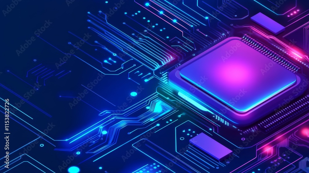 Abstract Microchips with Glowing Effects in Minimalist Style