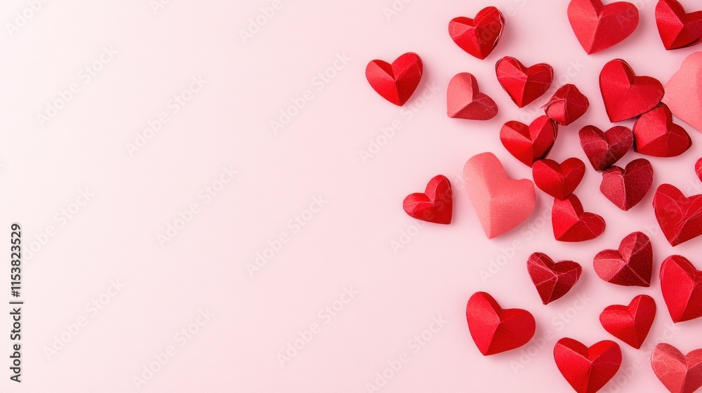 Pink background with scattered red and pink hearts. Pink background with scattered red and pink hearts.