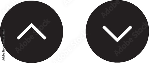 Play button icon. Right arrow vector icon in black circle arrow up, black circle arrow down