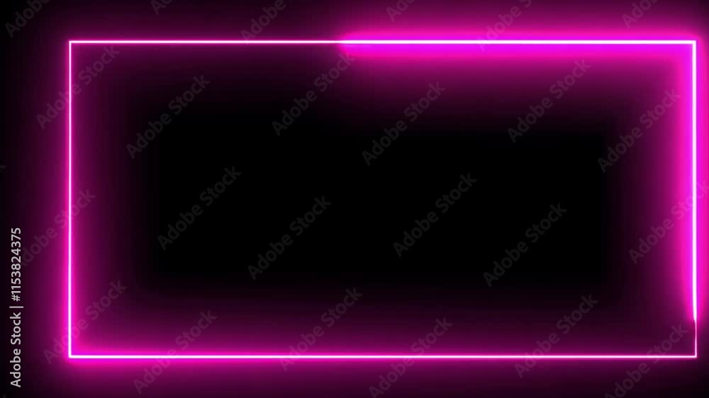 Vibrant Pink Neon Rectangle Frame, Glowing Border, Dark Background