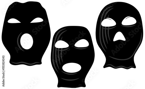 Vector isolated balaclava thief hat or mask with holes for eyes and mouth colorless black and white line silhouette shadow,isolated white background design element