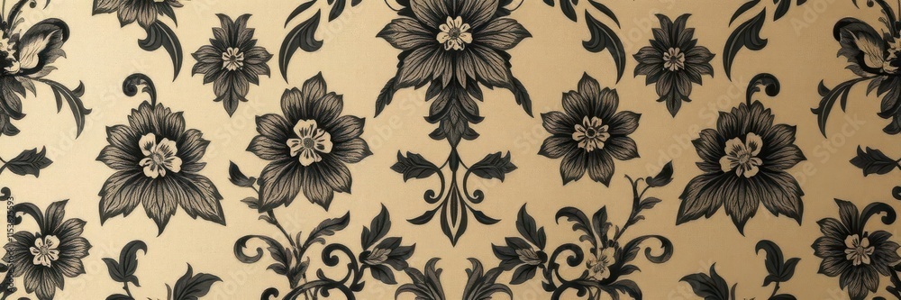 Intricate charcoal floral pattern on luxurious wallpaper, rich texture, surface, close-up Intricate charcoal floral pattern on luxurious wallpaper, rich texture, surface, close-up