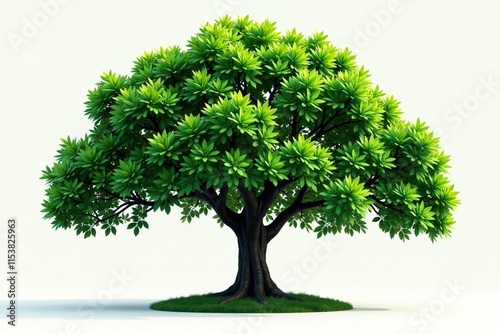 Dense foliage on a Terminalia Ivorensis tree isolated against a plain background, leaves, forest, nature photo