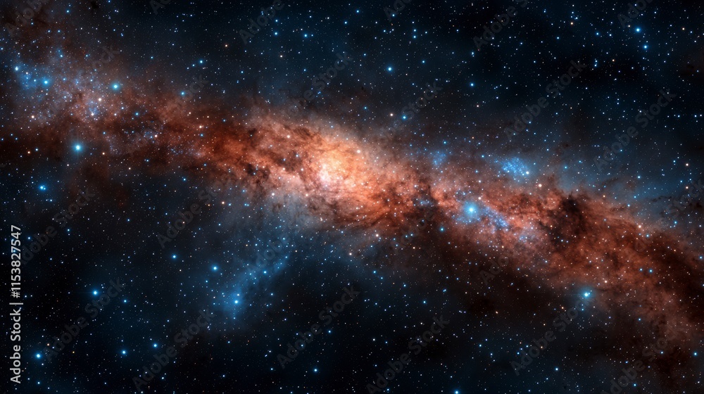 Naklejka premium Stunning Cosmic Scene Featuring Colorful Nebula, Brilliant Stars, and Vast Depths of Space, Perfect for Science, Astronomy, and Educational Themes