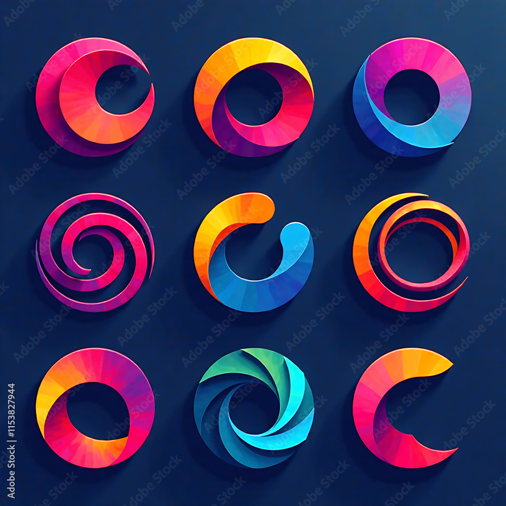 Vibrant modern abstract logos with circular shapes in creative arrangements new image Vibrant modern abstract logos with circular shapes in creative arrangements new image