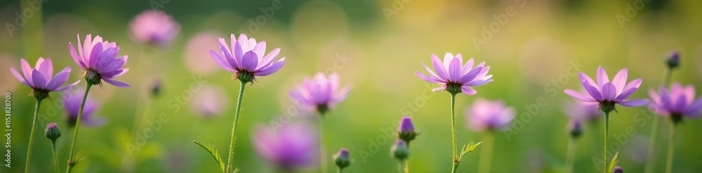 Pale purple Pasqueflower blooms in a field of green, purple, gentle Pale purple Pasqueflower blooms in a field of green, purple, gentle