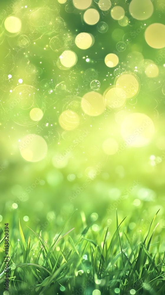 Obraz premium Lush Green Grass with Bright Bokeh Lights
