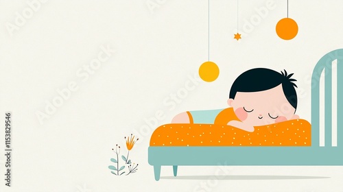 Cute baby boy sleeping soundly in his crib. photo