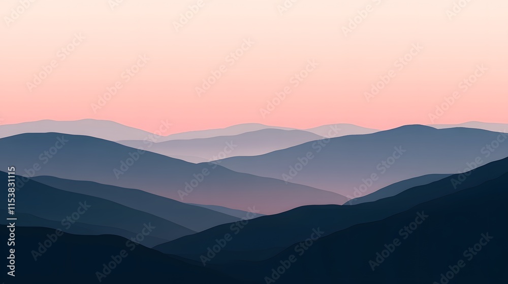 Fototapeta premium Serene Sunset Over Layered Blue Mountains