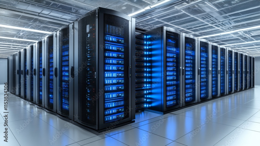 Modern Data Center with Server Racks in Minimalist Style Modern Data Center with Server Racks in Minimalist Style
