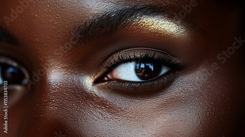 Obraz na płótnie Close up of a black female model's eye with shiny hightlight make up. Beauty, fashion, make up concept. w salonie