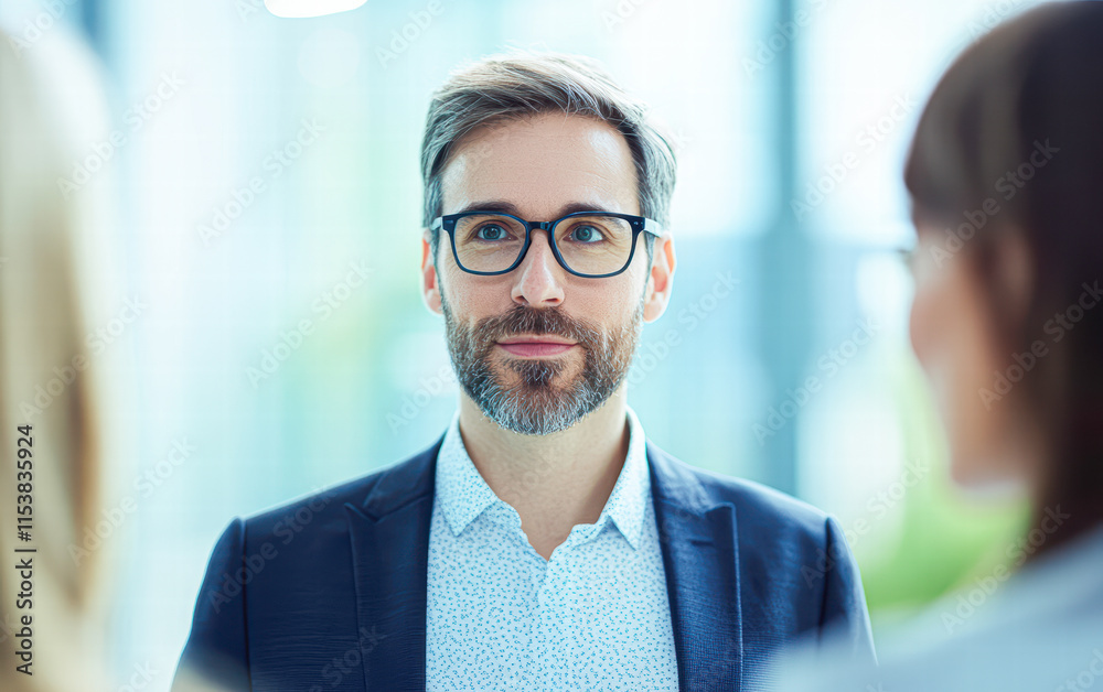 Naklejka premium Engaging business collaboration in a bright modern office setting close-up perspective