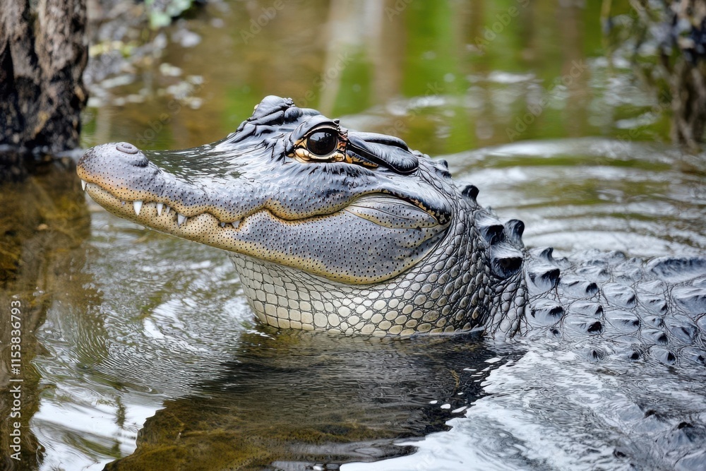 Fototapeta premium A close-up of an alligator partially submerged in water.