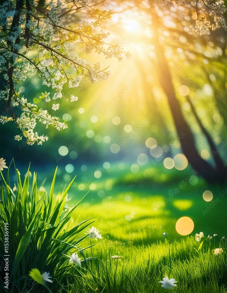 sun shining through the trees in to a beautiful garden