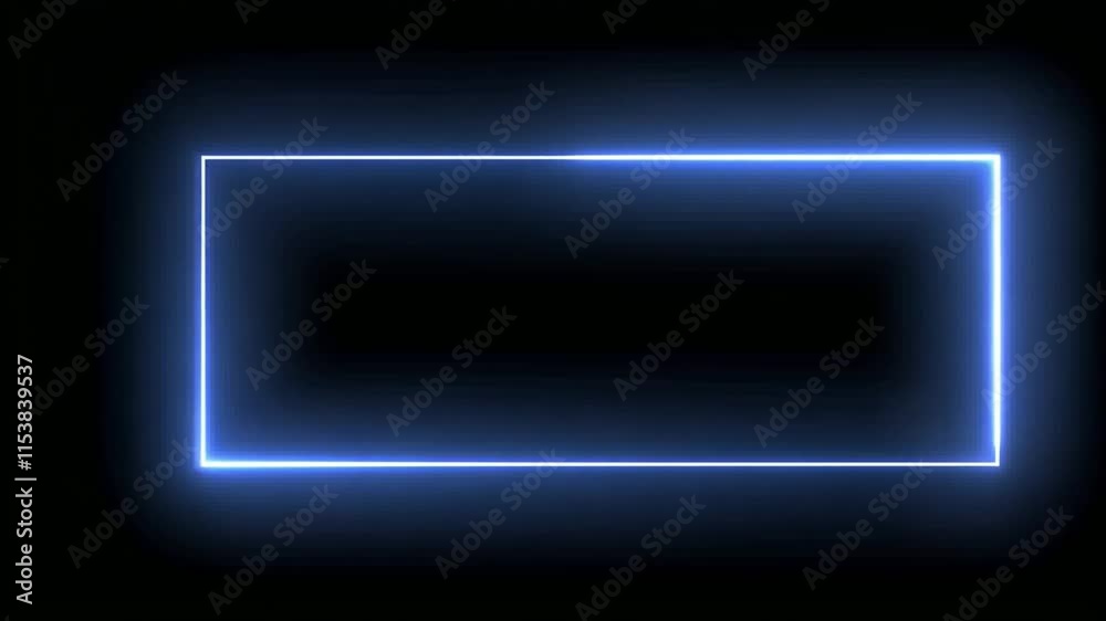 Abstract Blue Neon Rectangle Frame on Black Background Abstract Blue Neon Rectangle Frame on Black Background