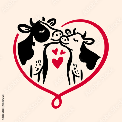 cows romantic couple, cute valentines day drawing