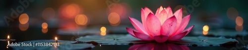 Delicate lotus flowers illuminated by soft diwali lights in a serene background, gentle glow, golden hues