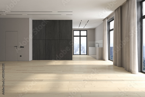Modern style conceptual interior empty room 3d illustration