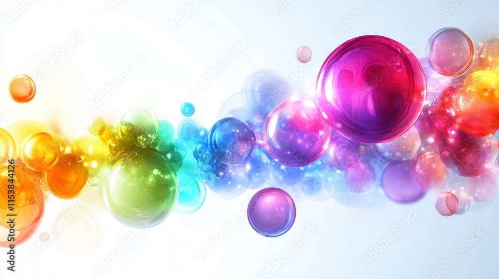 Rainbow Bubbles Floating in Light, Abstract Background Rainbow Bubbles Floating in Light, Abstract Background