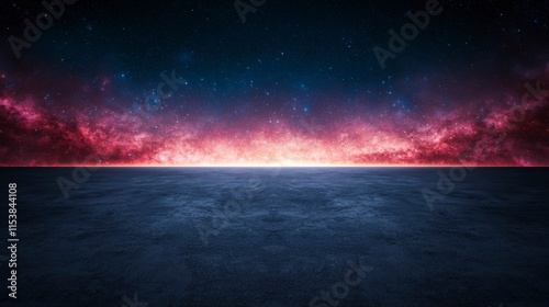Vast Cosmic Landscape with Stars and Nebulae under Dark Sky, Vibrant Colors of Space with a Calm Horizon, Perfect for Science Fiction Themes and Imagination Expansion