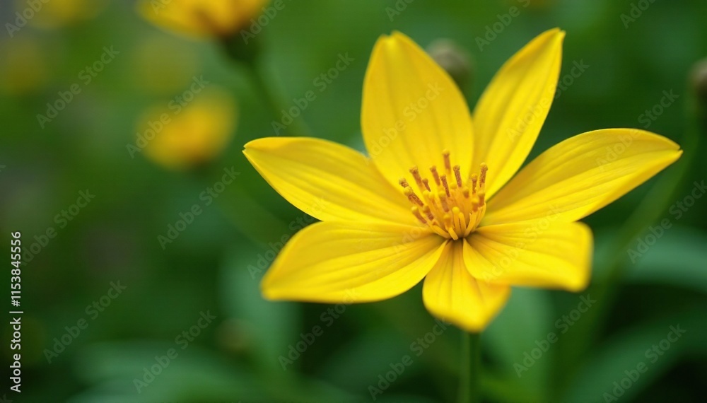 Obraz premium Star-shaped yellow flower blooming in the garden, pistil, garden, bloom