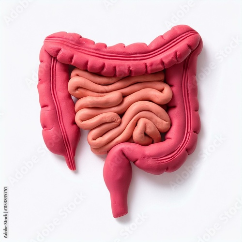 intestine organ molded from plasticine modeling clay isolated on white background photo