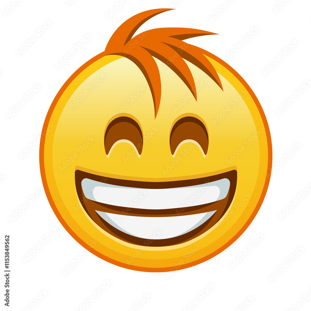 Grinning face with laughing eyes Large size of yellow emoji smile with hair Grinning face with laughing eyes Large size of yellow emoji smile with hair