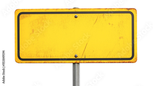 old blank yellow rustic metal road sign guide board, weathered signboard, cutout png photo