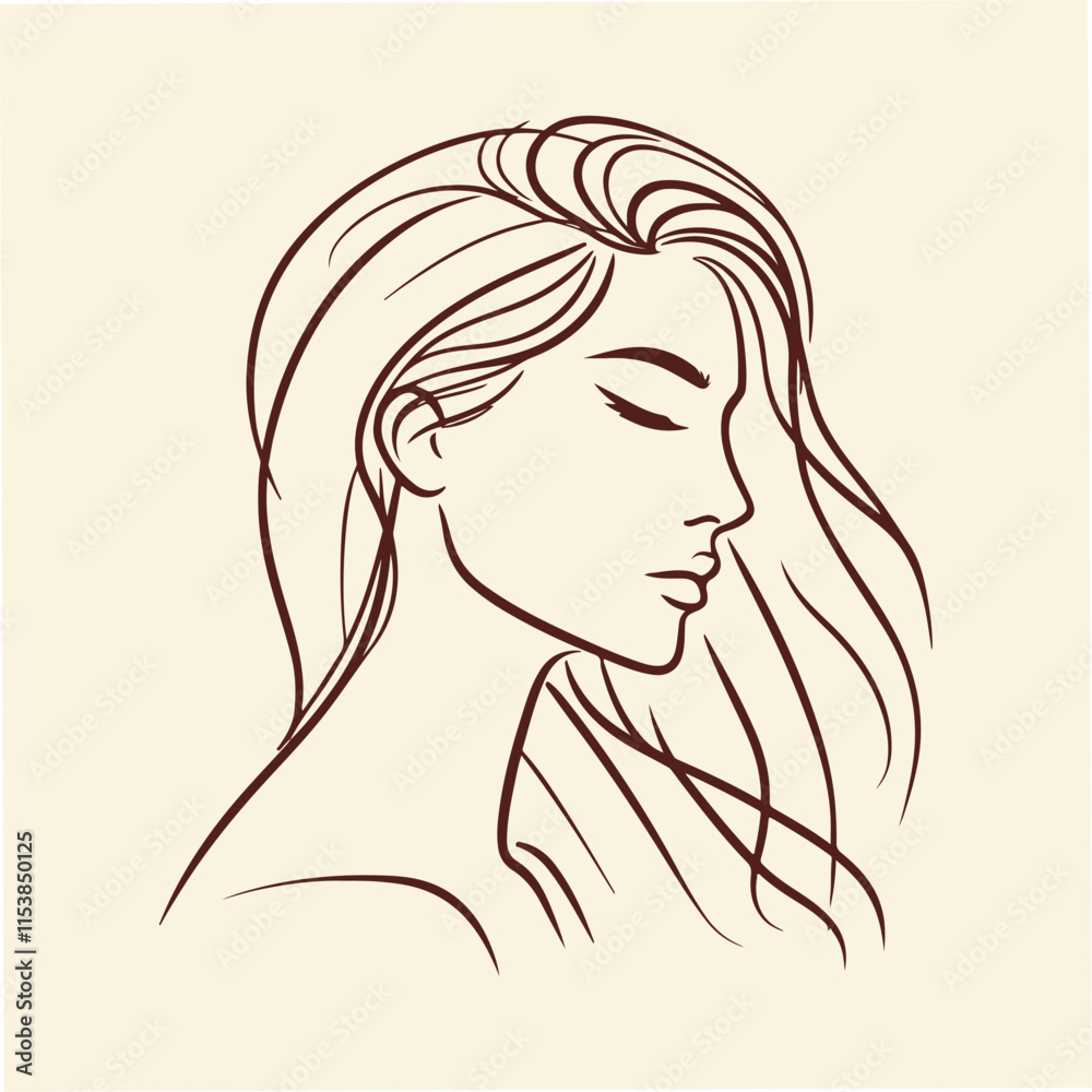 Hand drawn Minimalist Line Drawing of a Serene Woman Hand drawn Minimalist Line Drawing of a Serene Woman