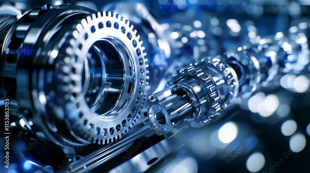 Fototapeta premium High Tech Automated Production Line Assembling Mechanical Parts