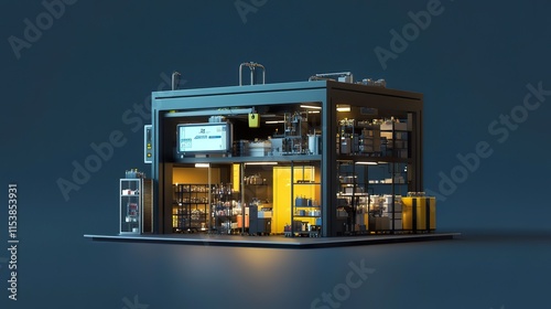 A futuristic representation of micro-factories powering localized production and reducing logistical costs