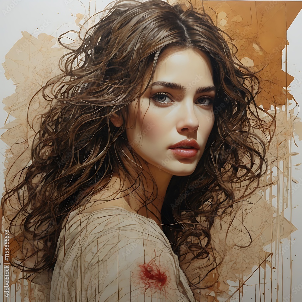 Naklejka premium colorful portrait art of beautiful woman with abstract background