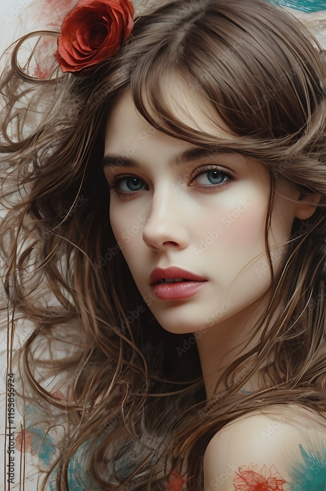 Obraz premium colorful portrait art of beautiful woman with abstract background