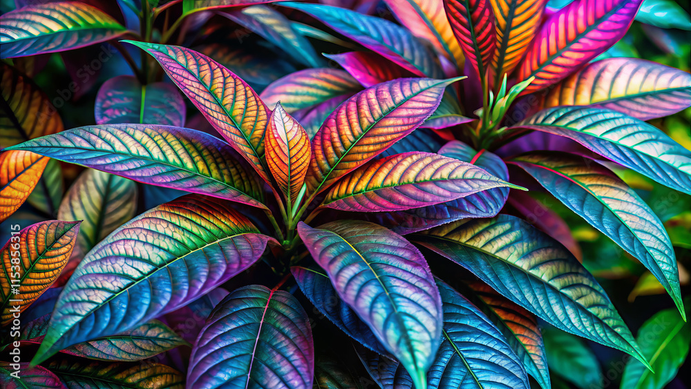Vibrant iridescent foliage with bold colors, creating sense of quiet beauty. intricate patterns and hues evoke serene atmosphere in nature Vibrant iridescent foliage with bold colors, creating sense of quiet beauty. intricate patterns and hues evoke serene atmosphere in nature
