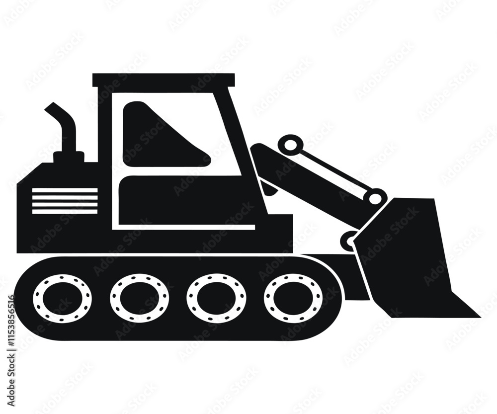 Naklejka premium Black Silhouette Bulldozer Construction Machinery