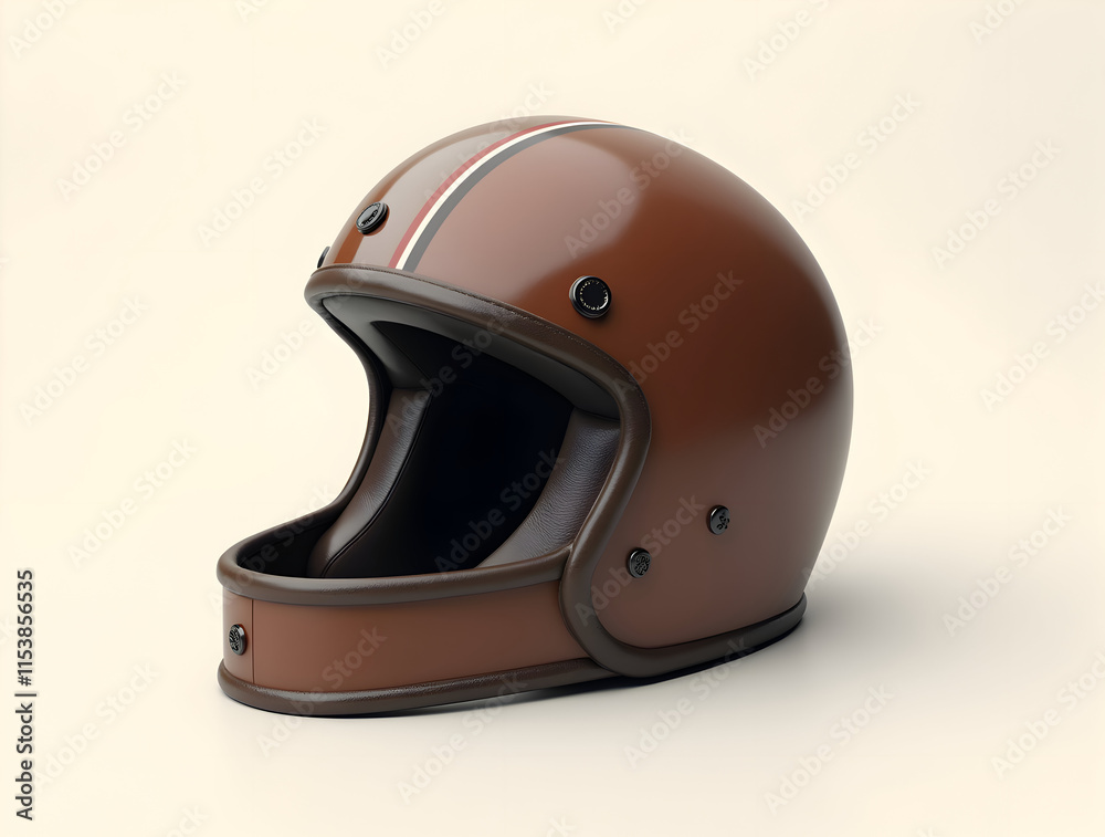 Fototapeta premium Brown Leather Motorcycle Helmet Classic Design Retro Style