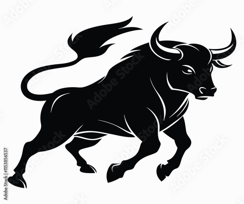 Charging Bull Silhouette, Vector Graphic EPS