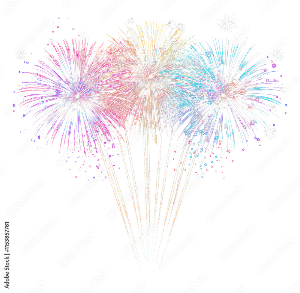 Obraz premium PNG Group of fireworks colorful bright night.