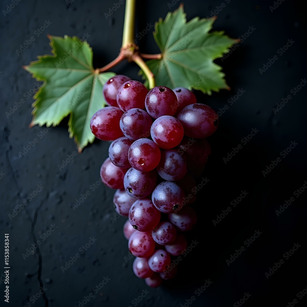 Fototapeta premium Top-down view of a cluster of deep purple grapes with a slight dewy sheen