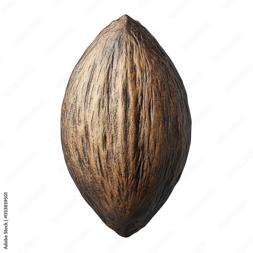 Close-up of a single almond, showcasing its unique textures and natural color, ideal for health, food, and snack concepts.,transparent background Close-up of a single almond, showcasing its unique textures and natural color, ideal for health, food, and snack concepts.,transparent background