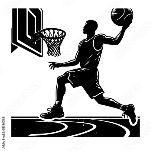 Basketball Players vector. Basketball player action silhouette illustration