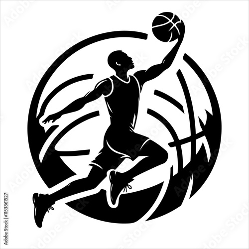 Basketball Players vector. Basketball player action silhouette illustration