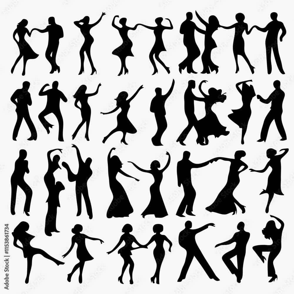 Dance Duo: Silhouette of Girlfriend and Boyfriend at a Party Dance Duo: Silhouette of Girlfriend and Boyfriend at a Party