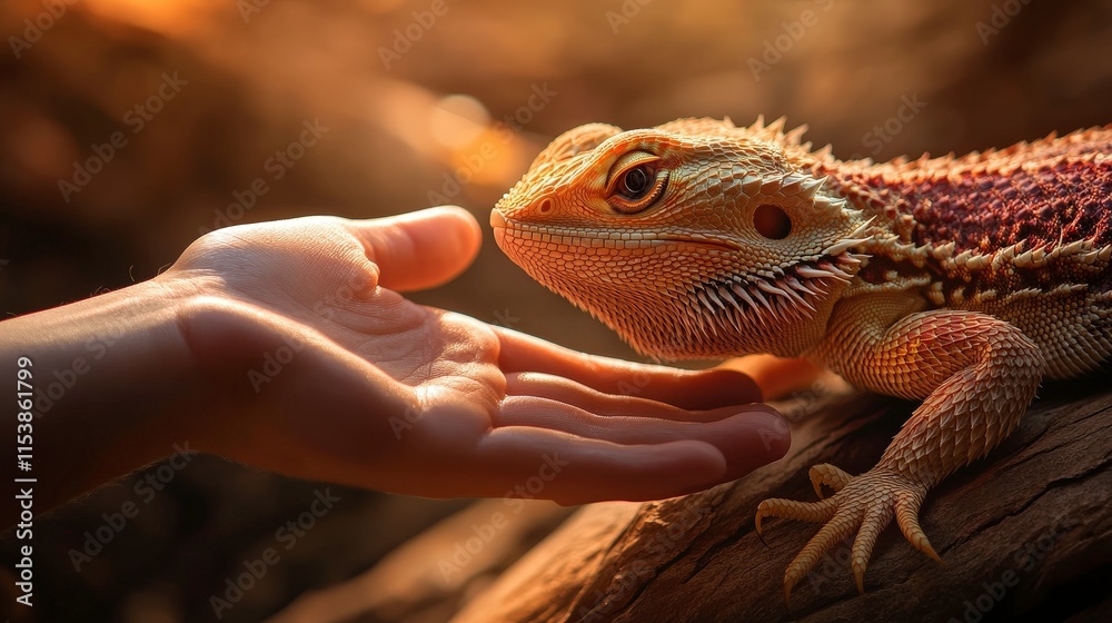 Obraz premium Person Interacting with a Bearded Dragon Nature Ultra Realistic Photo