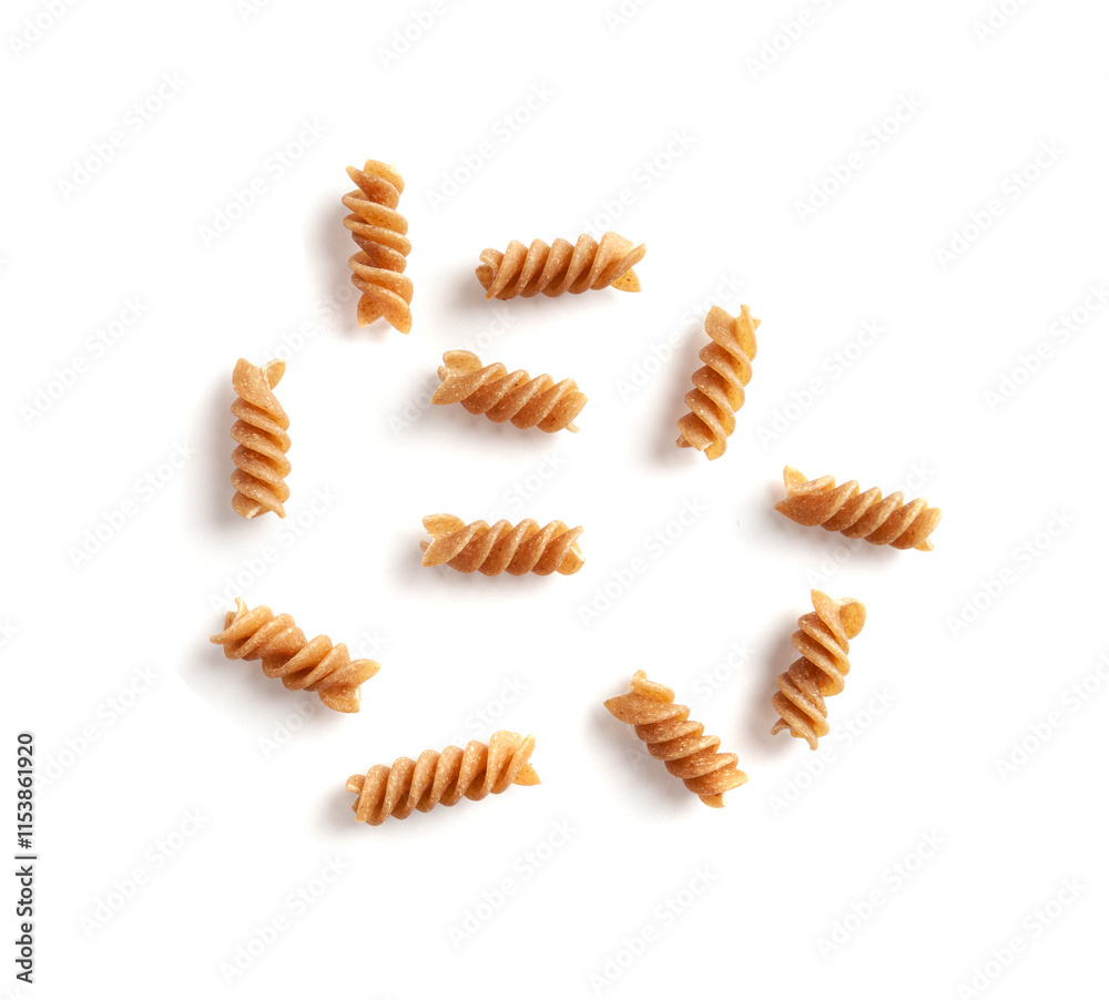 Raw Brown Pasta, Wholegrain Fusilli, Dry Whole Grain Noodle, Raw Spelt Macaroni, Healthy Italy Food