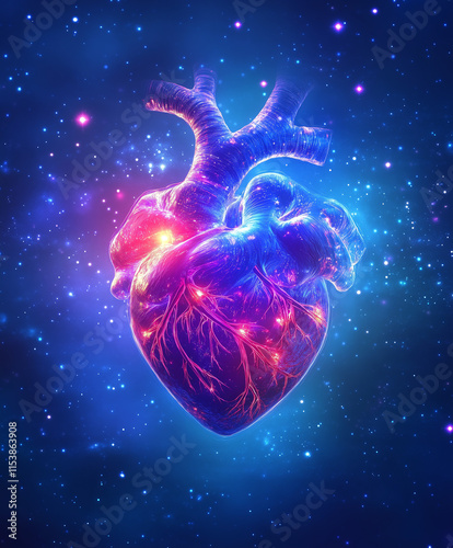 Human heart, glowing anatomy photo