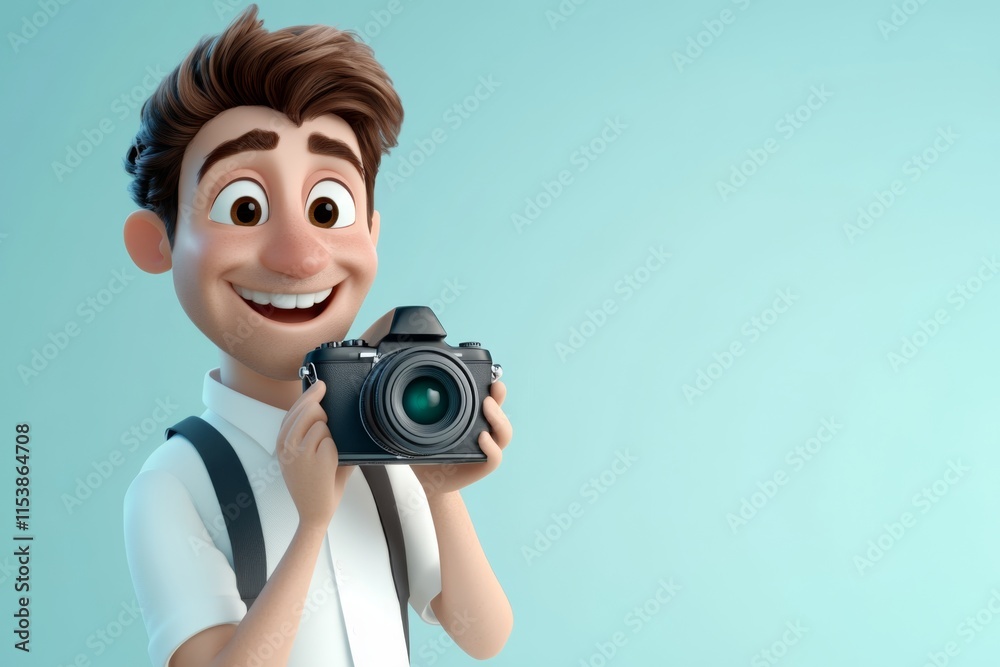 Fototapeta premium Cheerful 3D Cartoon Journalist